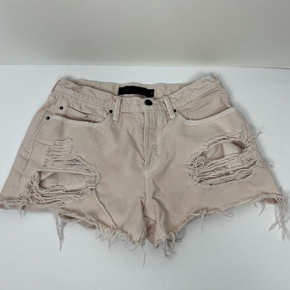 Alexander Wang Romp Denim Shorts Pale Pink Distressed Ripped Festival High Waist - Picture 6 of 12